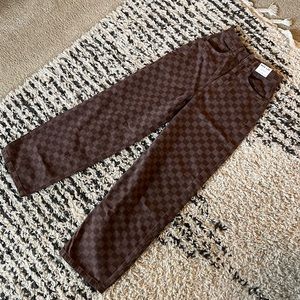 NWT Topshop Wide Leg Brown Checkered Pants